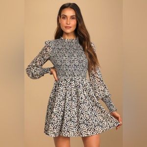 Floral Forever Navy Blue Floral Print Smocked Skater Dress